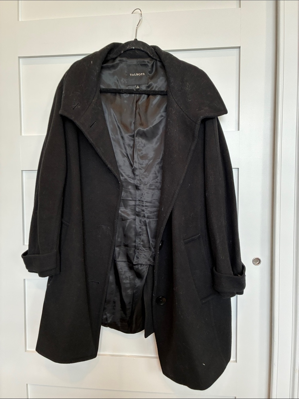 Talbots Black Wool Pea Coat with Wide Collar
